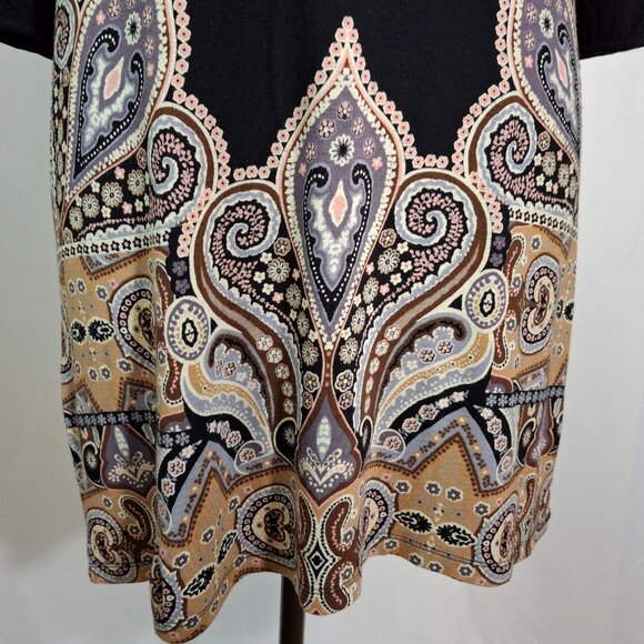Women's Paisley Tunic, Rayon/Pink, Large, Scoop Neck, 3/4 Balloon Sleeve - Picture 5 of 11